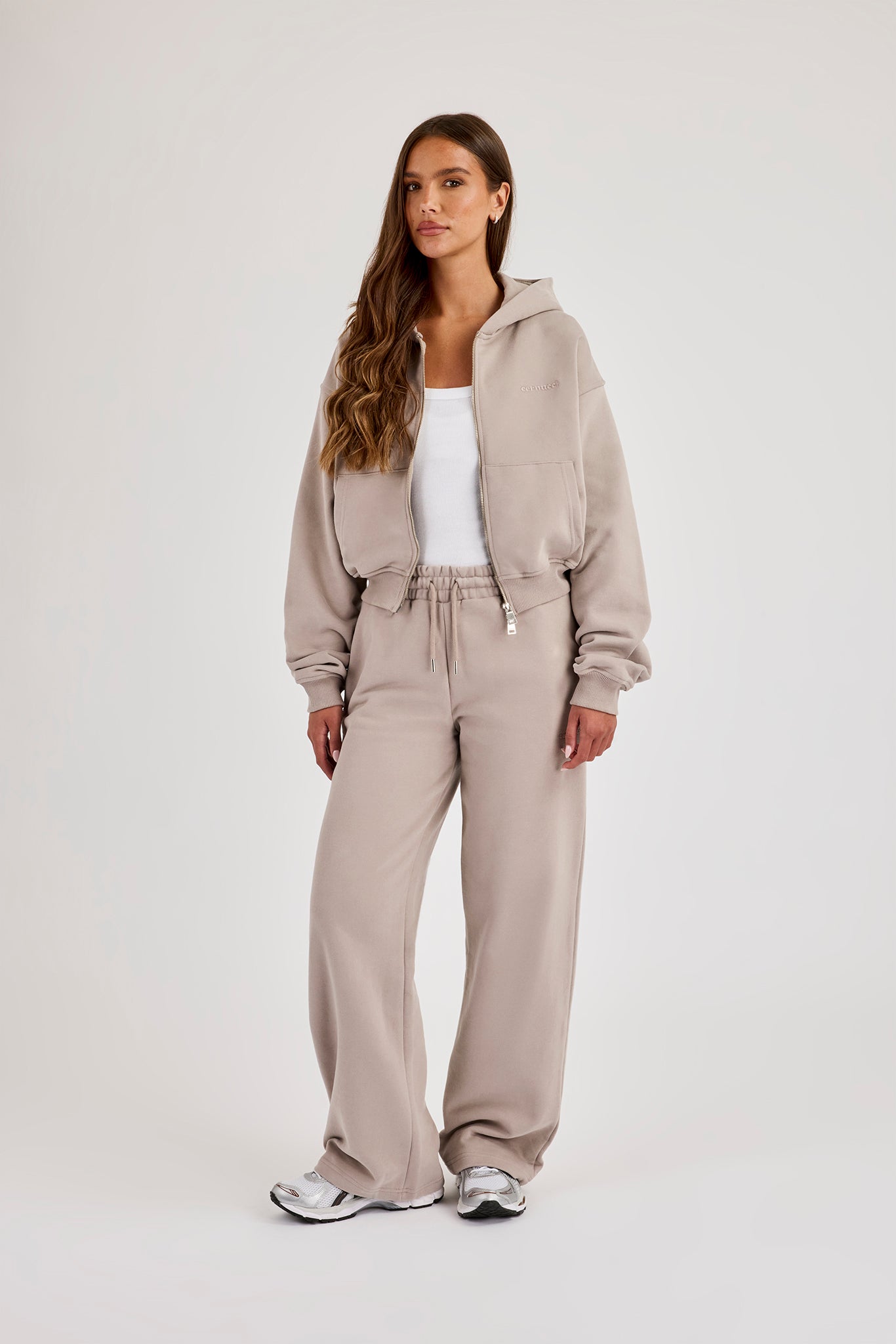 Cernucci Cropped Zip Through Hoodie &amp; Wide Leg Jogger – Stone