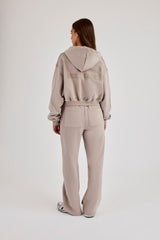 Cernucci Cropped Zip Through Hoodie & Wide Leg Jogger - Stone