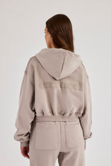 Cernucci Cropped Zip-Through Hoodie – Stone