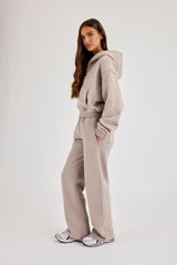 Cernucci Cropped Zip Through Hoodie & Wide Leg Jogger - Stone