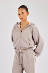 Cernucci Cropped Zip Through Hoodie - Stone