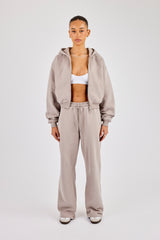Cernucci Cropped Zip Through Hoodie & Wide Leg Jogger - Stone