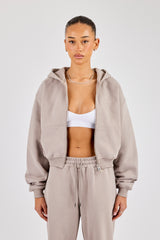 Cernucci Cropped Zip Through Hoodie - Stone