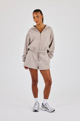 Cernucci Cropped Zip Through Hoodie & Embroidered Short - Stone