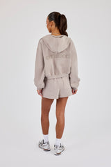 Cernucci Cropped Zip Through Hoodie & Embroidered Short - Stone