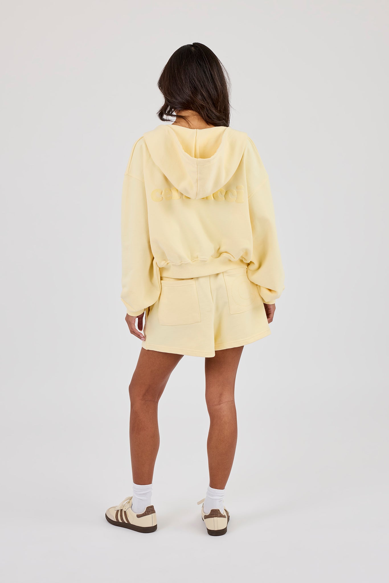 Cernucci Cropped Zip Through Hoodie & Embroidered Short - Lemon