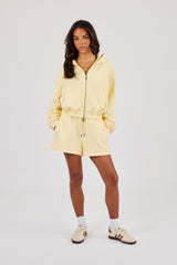 Cernucci Cropped Zip Through Hoodie & Embroidered Short - Lemon