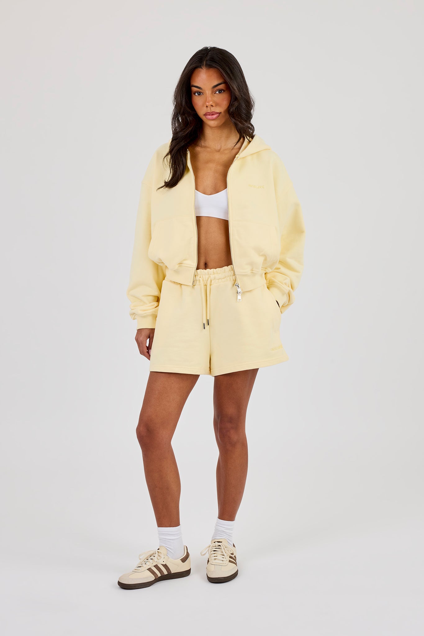 Cernucci Cropped Zip Through Hoodie & Embroidered Short - Lemon
