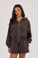Cernucci Zip Through Cropped Hoodie - Coffee