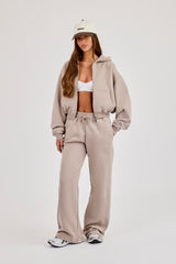 Cernucci Cropped Zip-Through Hoodie & Jogginghose mit weitem Bein – Stone