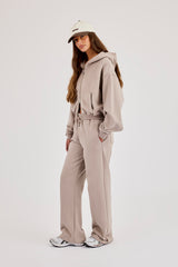 Cernucci Cropped Zip-Through Hoodie & Jogginghose mit weitem Bein – Stone
