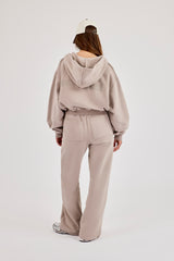 Cernucci Cropped Zip-Through Hoodie & Jogginghose mit weitem Bein – Stone