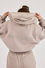 Cernucci Cropped Zip-Through Hoodie & Jogginghose mit weitem Bein – Stone