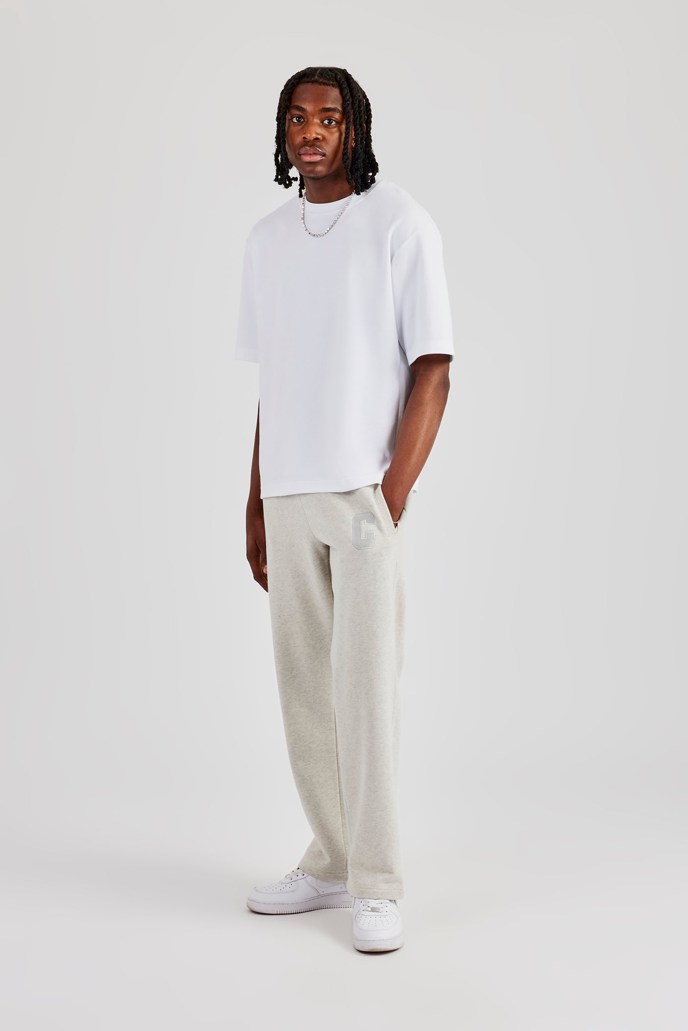 Embroidered C Straight Leg Jogger - Ash Grey