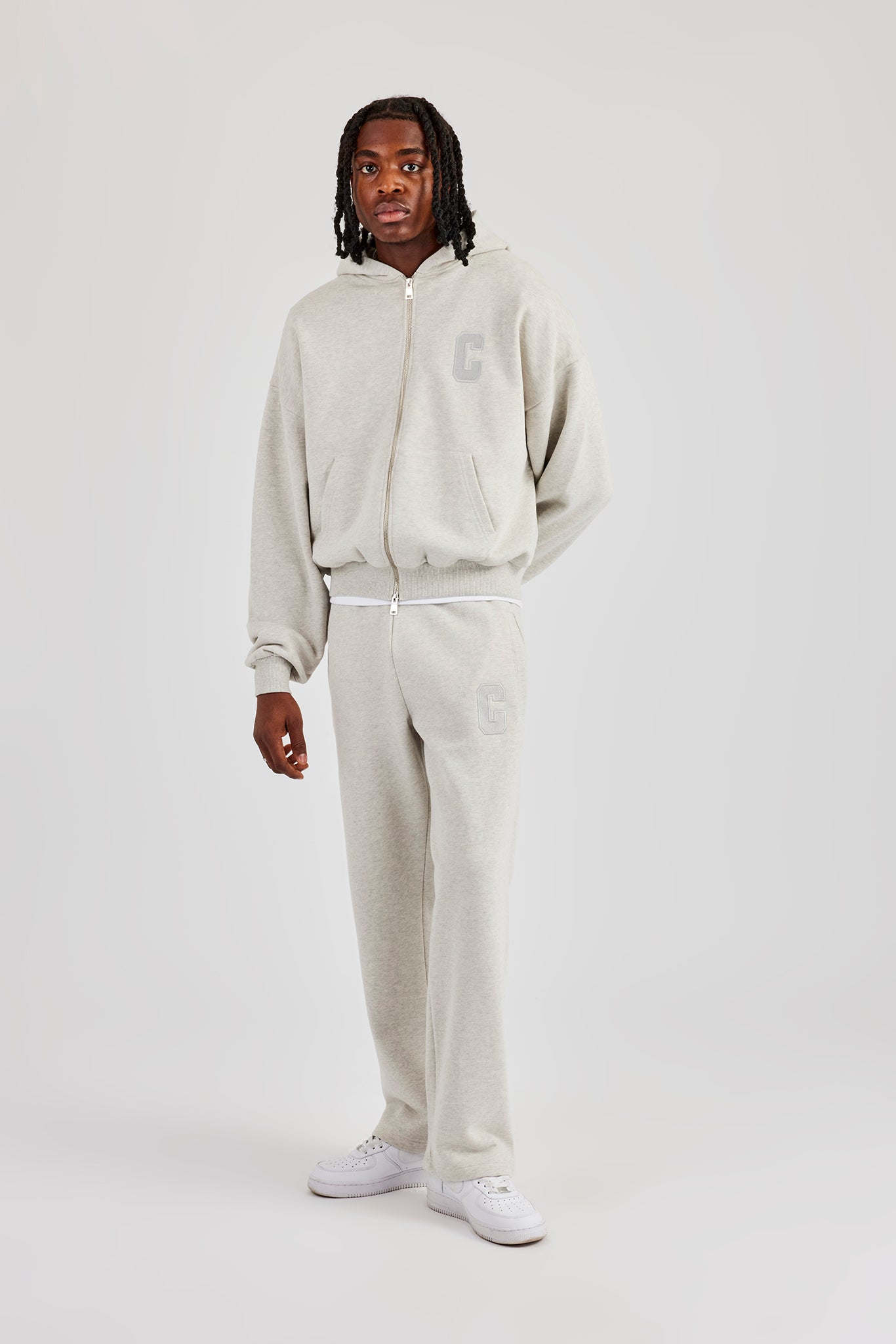 Embroidered C Boxy Zip Through Tracksuit - Ash Grey