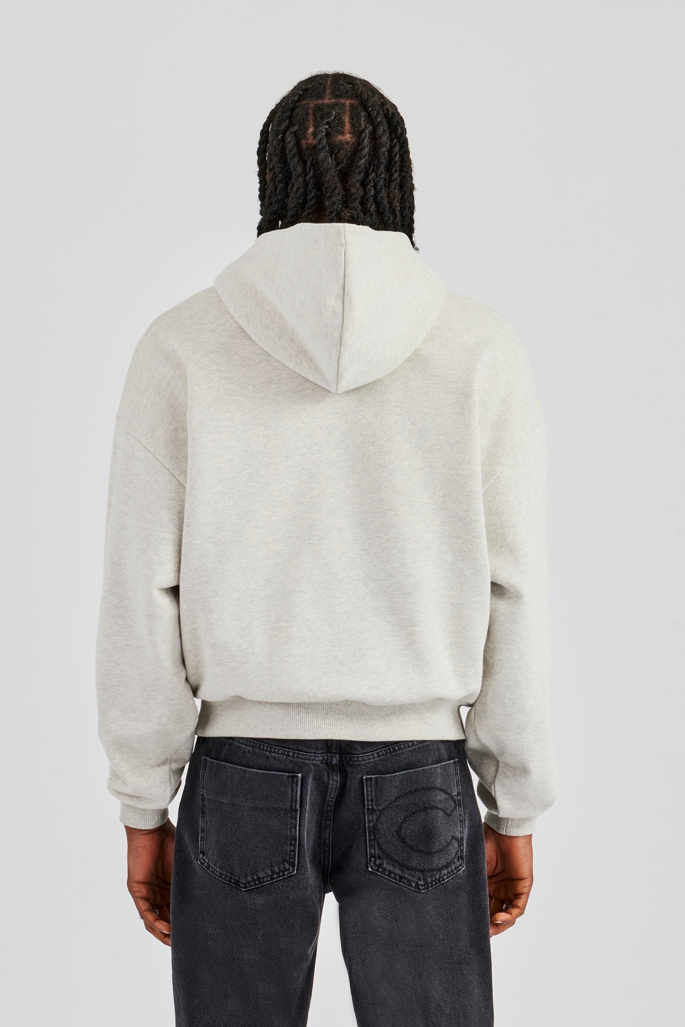 Embroidered C Boxy Hoodie - Ash Grey