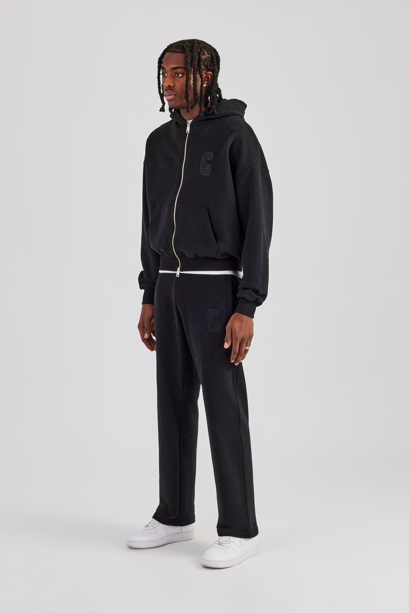 Embroidered C Boxy Zip Through Tracksuit - Black