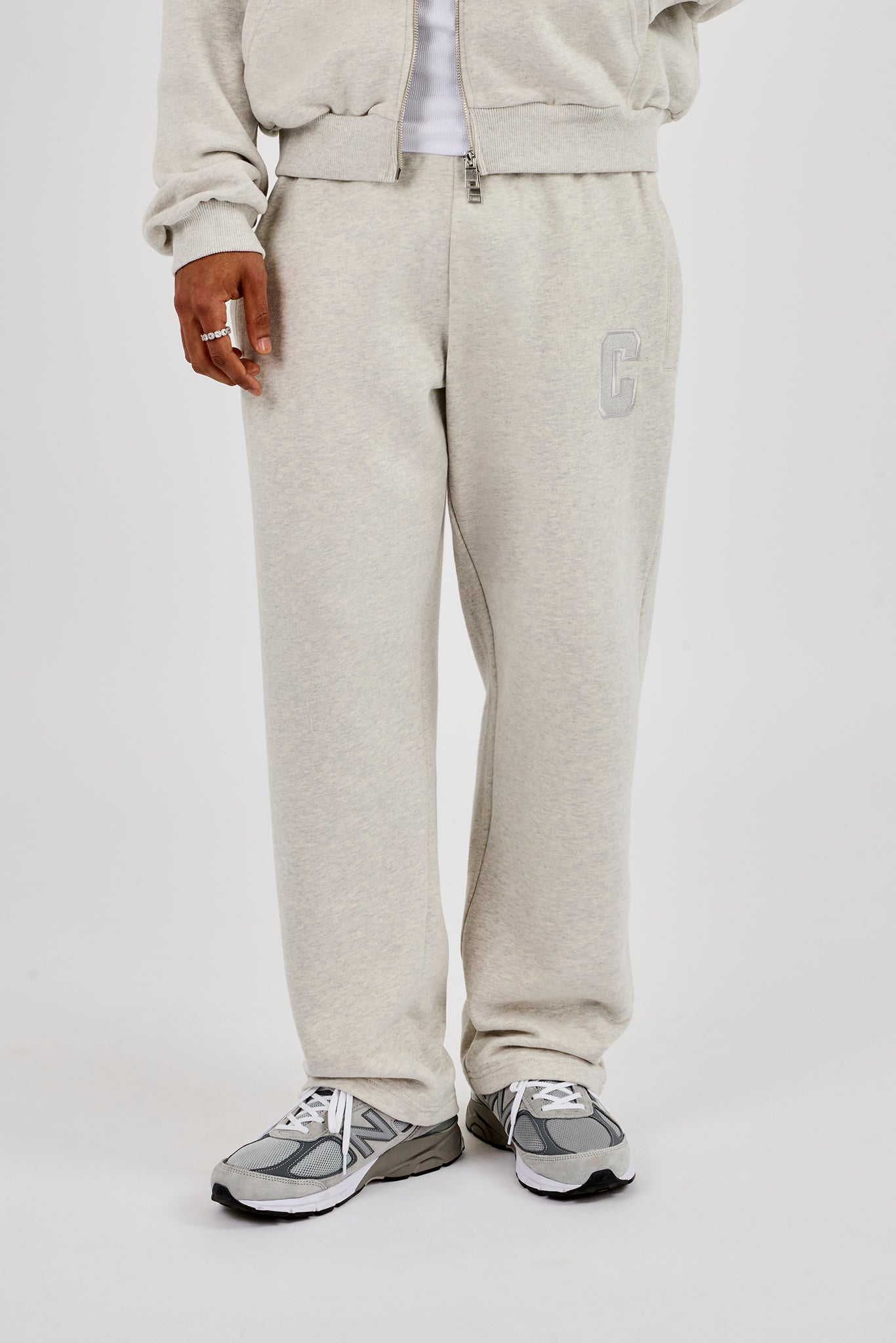 Embroidered C Straight Leg Jogger - Ash Grey