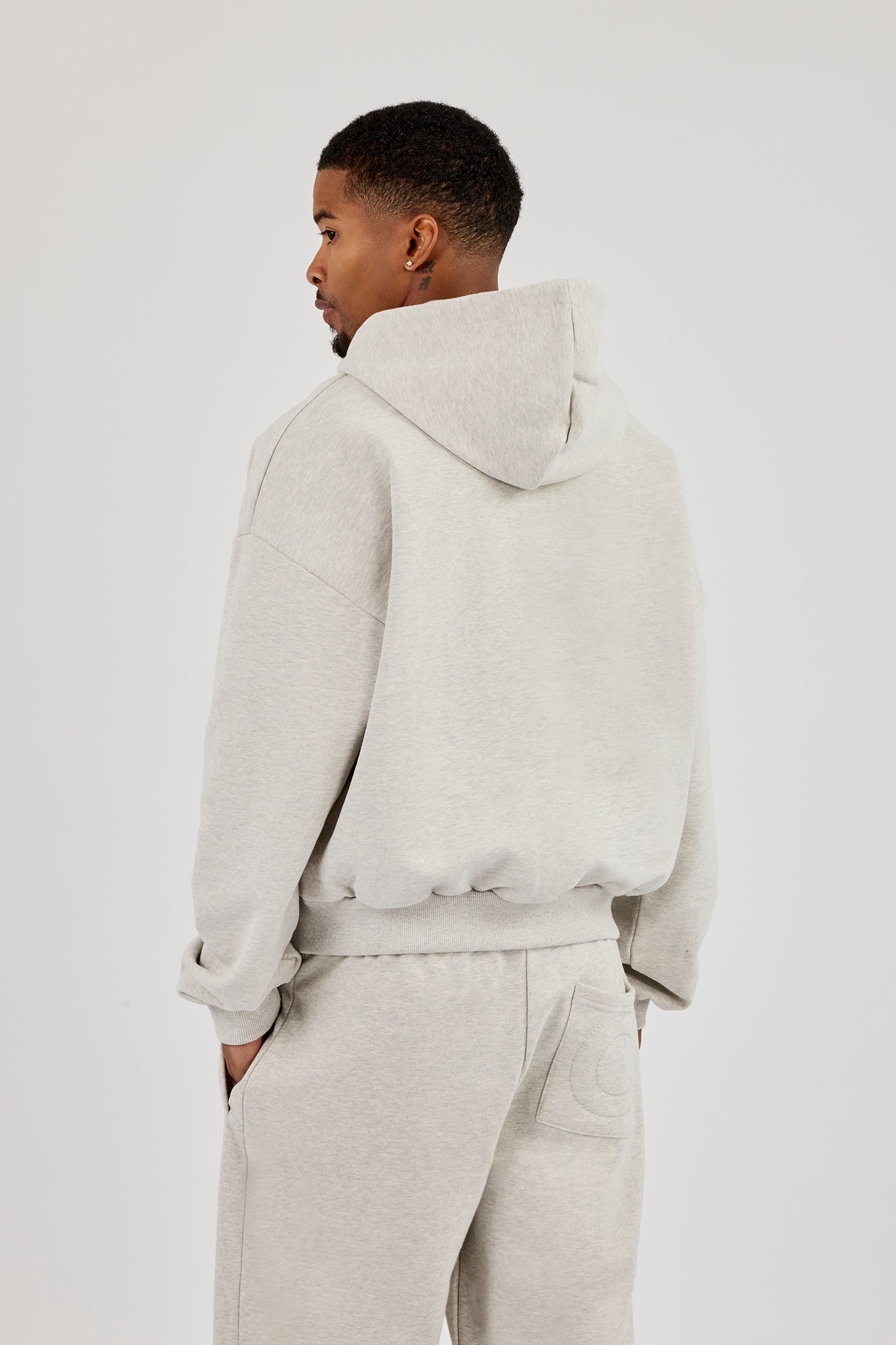 Embroidered C Boxy Zip Through Hoodie - Ash Grey