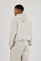 Embroidered C Boxy Zip Through Hoodie - Ash Grey