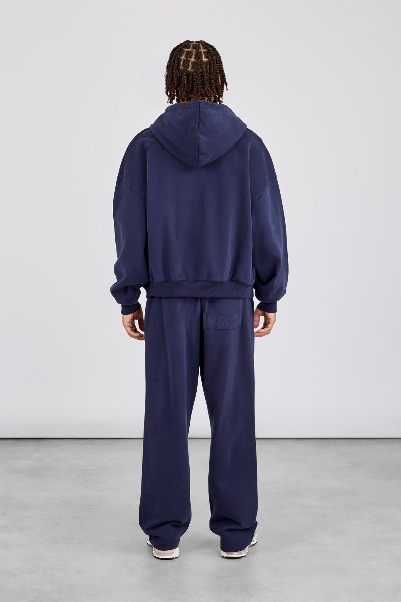 Bestickter C Boxy Zip Through Hoodie &amp; Relaxed Jogger - Marineblau
