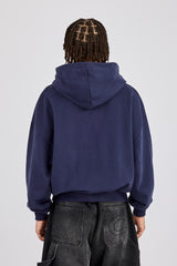 Bestickter C Boxy Zip Through Hoodie - Marineblau