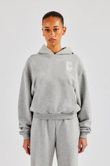 Boxy-Hoodie mit C-Stickerei – Grau meliert