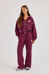 Contrast Stitch 333 Cherub & Bow Cropped Hoodie & Wide Leg Jogger – Berry
