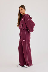 Contrast Stitch 333 Cherub & Bow Cropped Hoodie & Wide Leg Jogger – Berry
