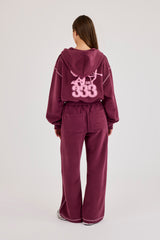 Contrast Stitch 333 Cherub & Bow Cropped Hoodie & Wide Leg Jogger – Berry