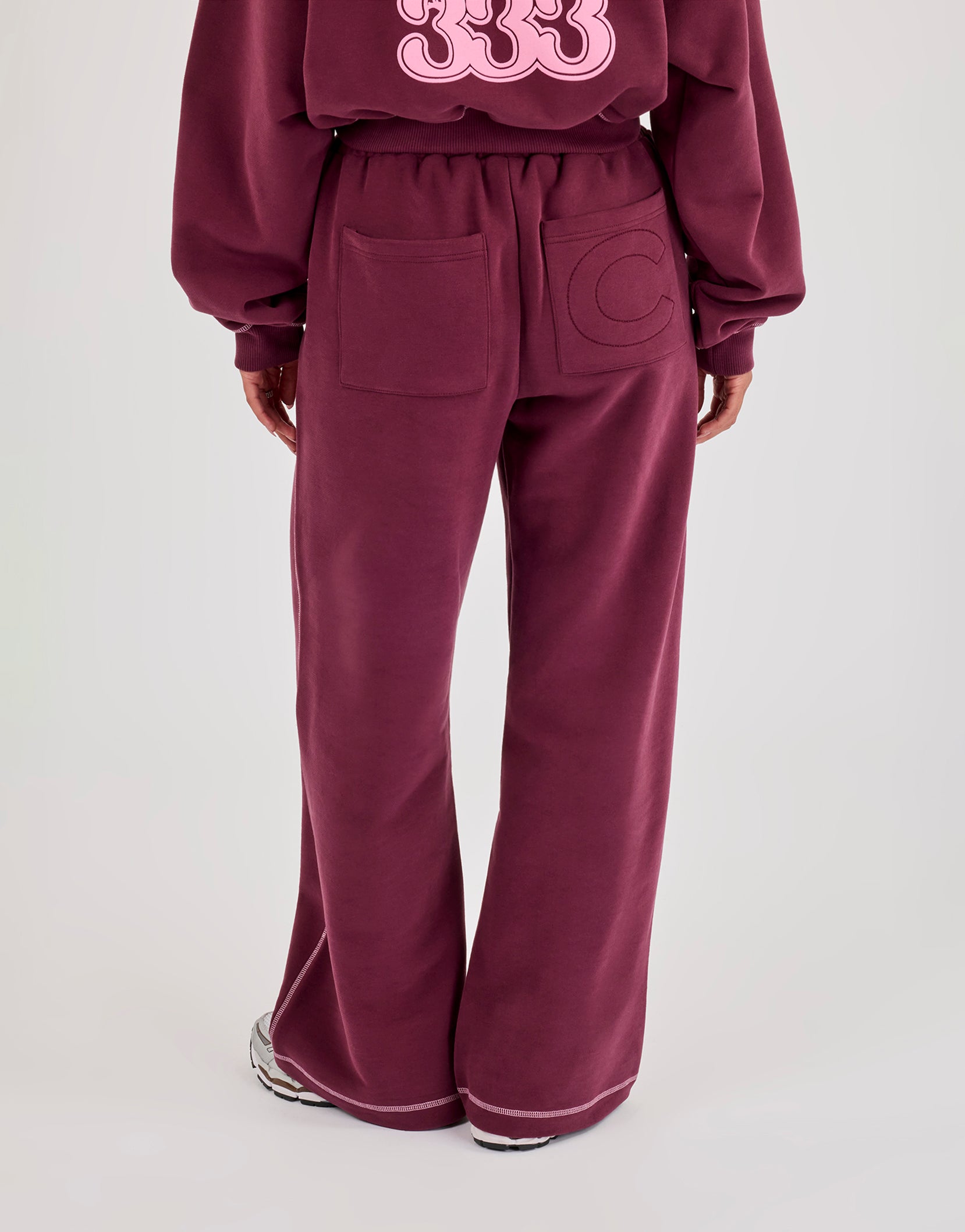 Contrast Stitch 333 Cherub & Bow Wide Leg Jogger - Berry