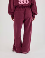 Contrast Stitch 333 Cherub & Bow Wide Leg Jogger - Berry