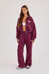 Contrast Stitch 333 Cherub & Bow Cropped Hoodie & Wide Leg Jogger – Berry