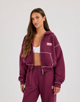 Contrast Stitch 333 Cherub & Bow Cropped Hoodie - Berry