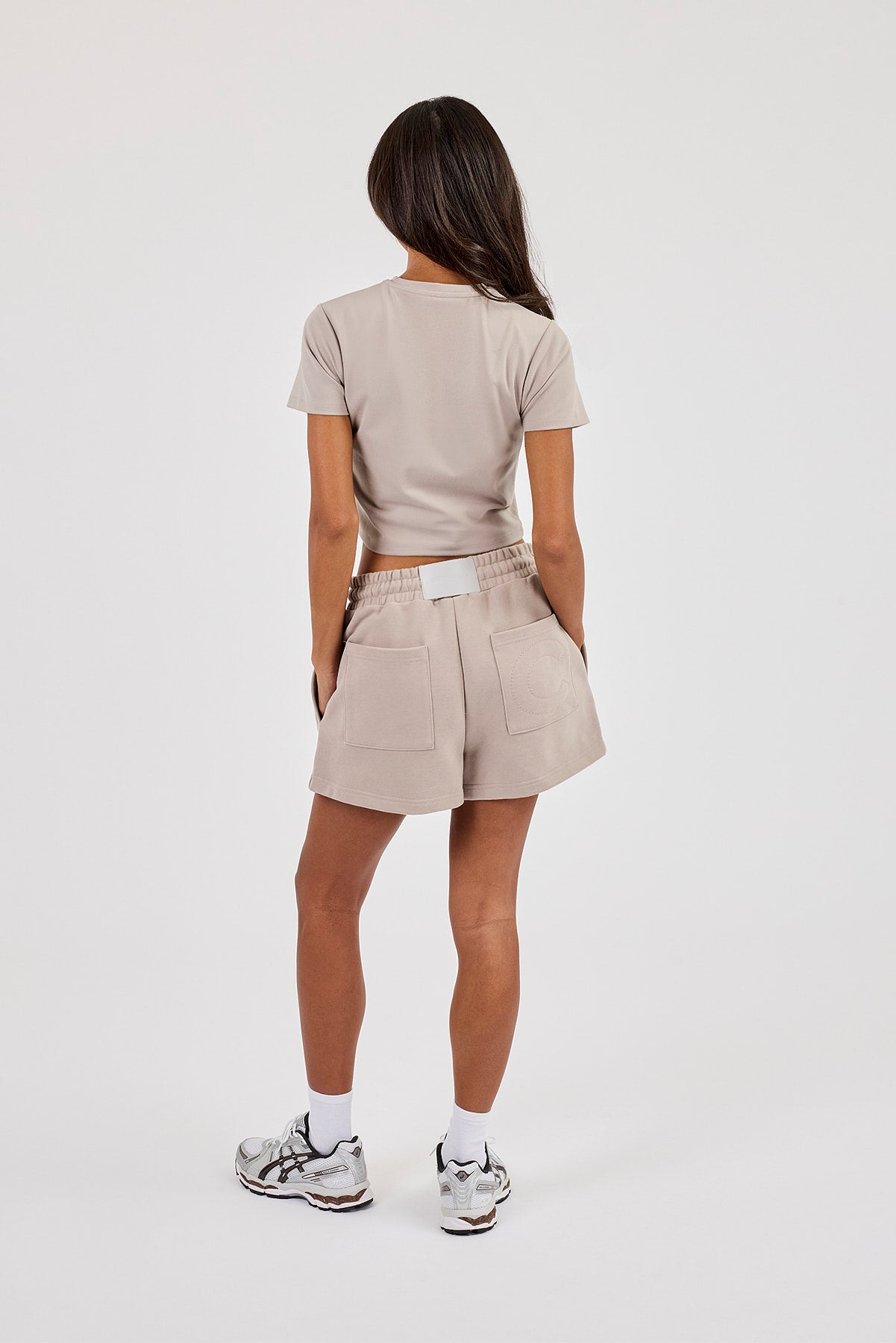 Embroidered Baby Tee & Embroidered Short  - Stone