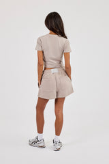Embroidered Baby Tee & Embroidered Short  - Stone