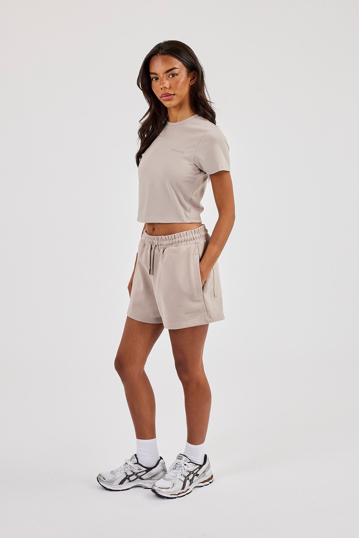 Embroidered Baby Tee & Embroidered Short  - Stone