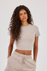 Embroidered Baby Tee - Stone