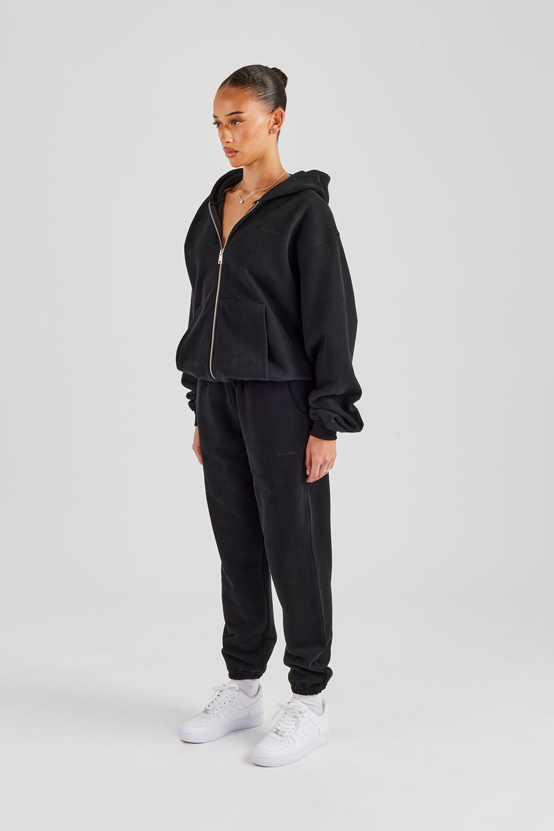 Oversized Zip Through Hoodie Cuffed Joggers Black Womens