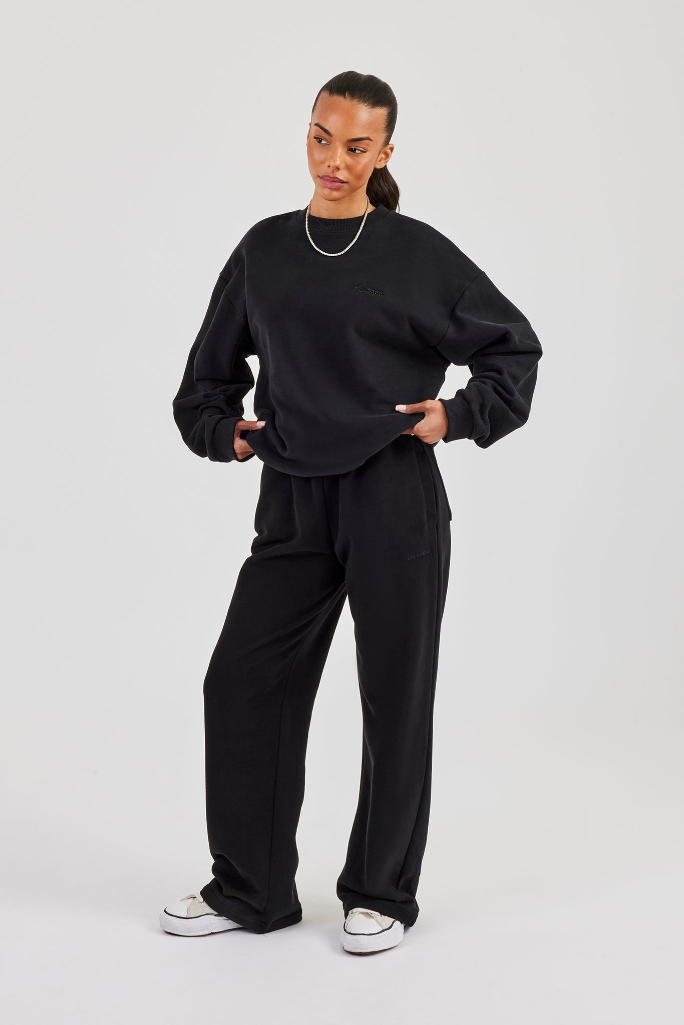 Oversized Sweater & Wide Leg Jogger - Black