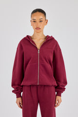 Oversize-Kapuzenpullover mit Reißverschluss – Burgunderrot