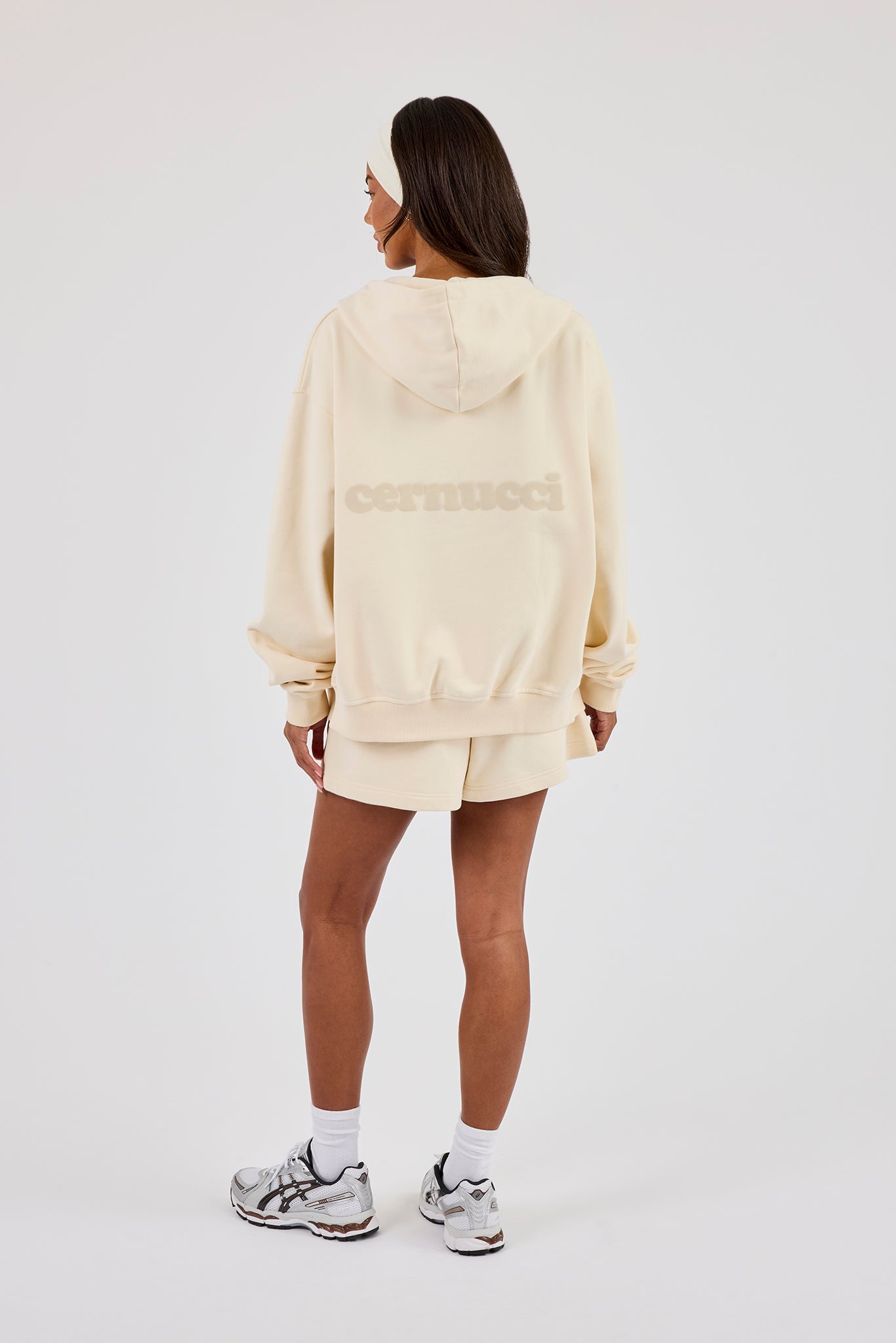 Kapuzenpullover und Shorts mit Reißverschluss – Buttergelb