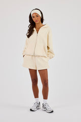 Kapuzenpullover und Shorts mit Reißverschluss – Buttergelb