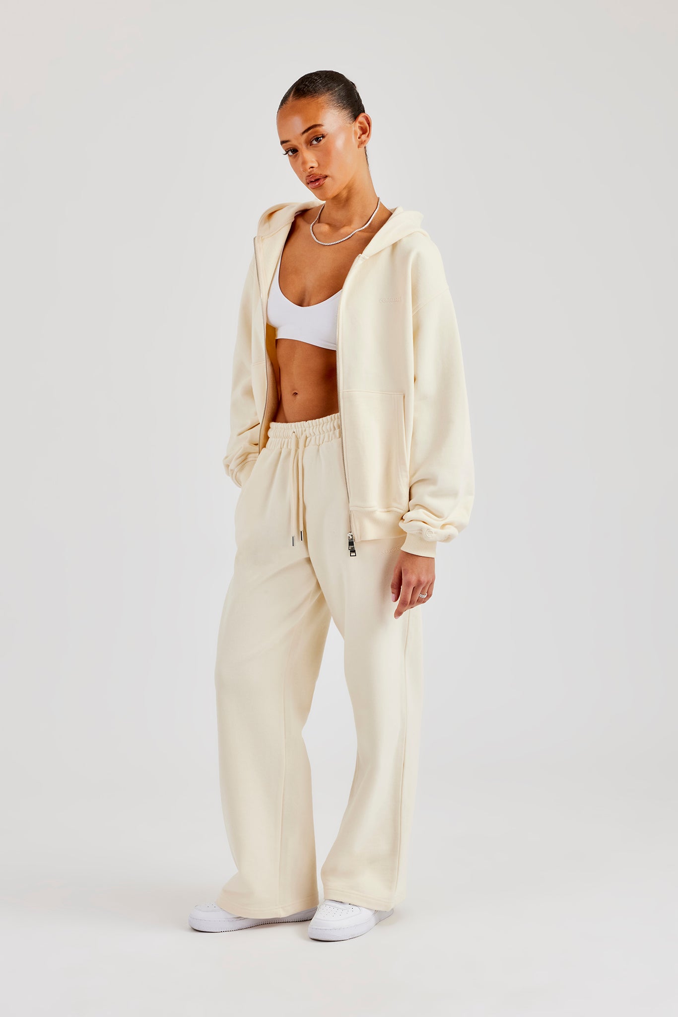 Embroidered Wide Leg Jogger - Butter Yellow