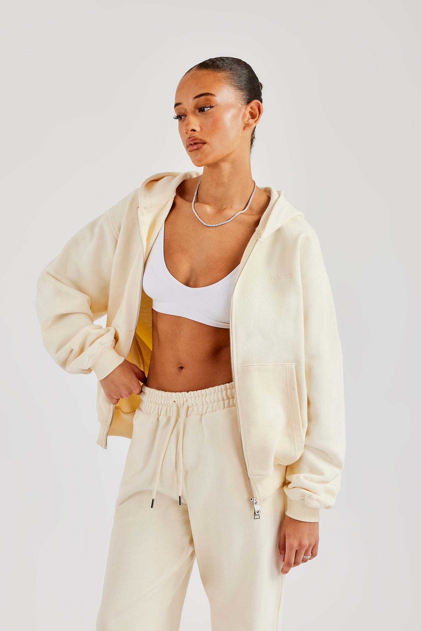 Kapuzenpullover mit durchgehendem Reißverschluss – Buttergelb