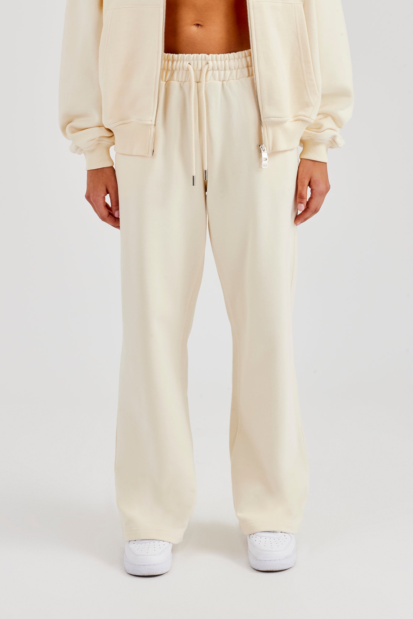 Embroidered Wide Leg Jogger - Butter Yellow