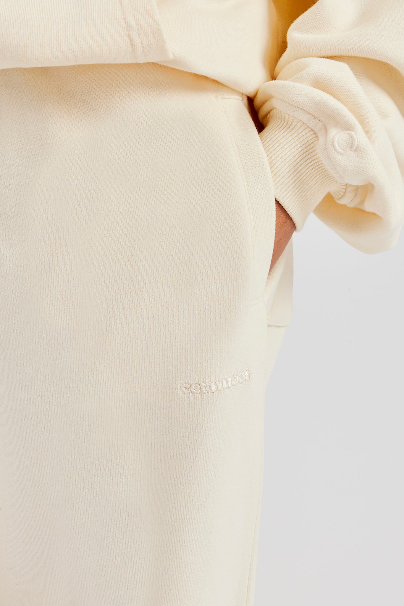 Embroidered Wide Leg Jogger - Butter Yellow