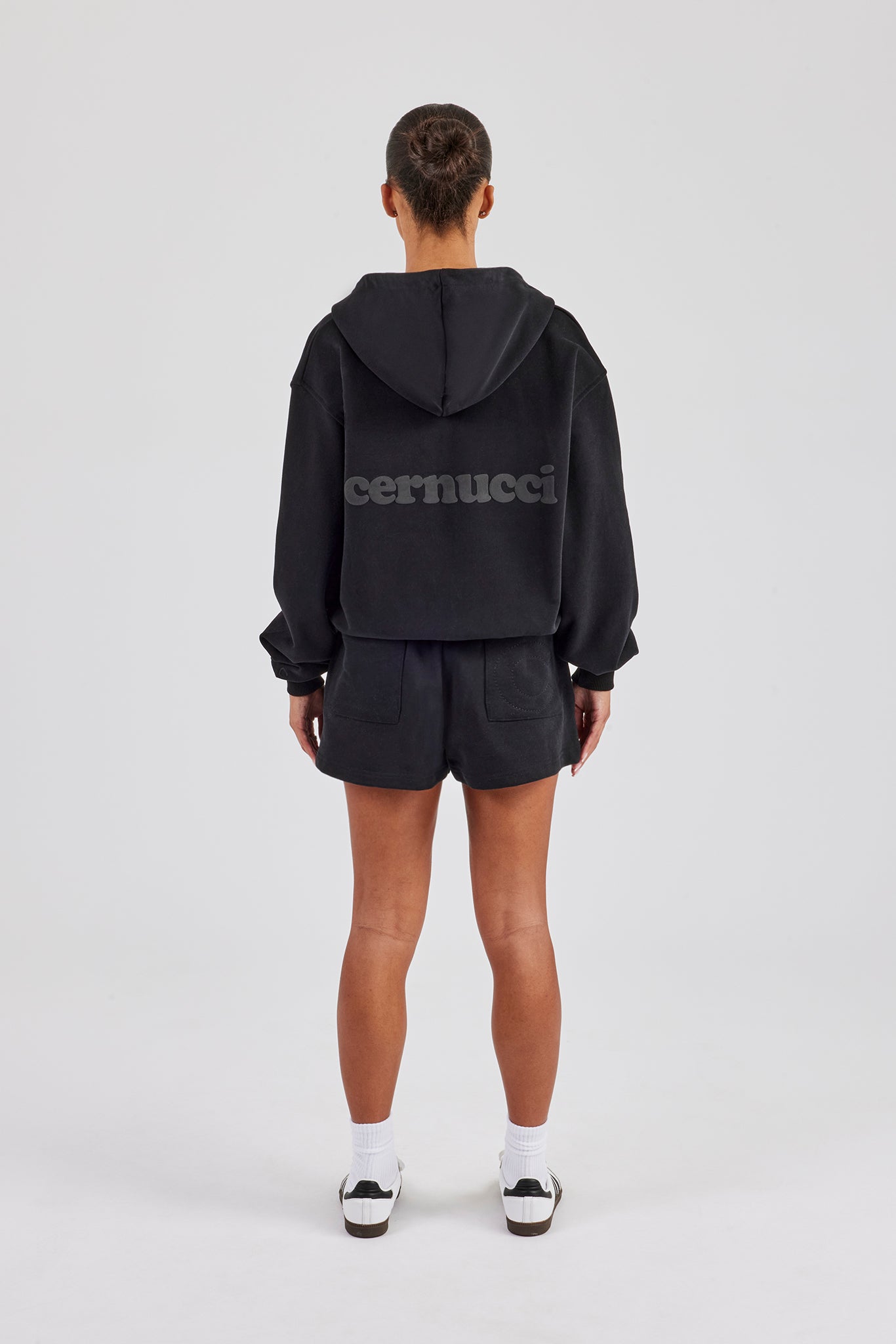 Zip Through Hoodie & Embroidered Short - Black