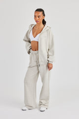 Oversized-Kapuzenpullover mit Reißverschluss &amp; bestickte Jogginghose mit weitem Bein – Aschgrau