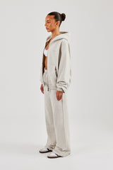 Oversized-Kapuzenpullover mit Reißverschluss &amp; bestickte Jogginghose mit weitem Bein – Aschgrau